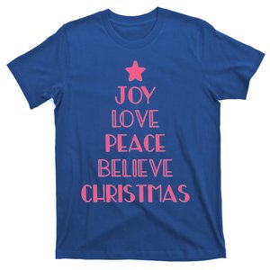 Holiday Christian Christmas Tree Joy Love Peace Believe Xmas Cute Gift T-Shirt