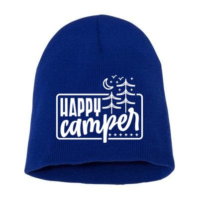Happy Camper Camping Gift Short Acrylic Beanie