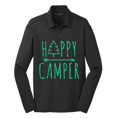 Happy Camper Camping Gift Silk Touch Performance Long Sleeve Polo