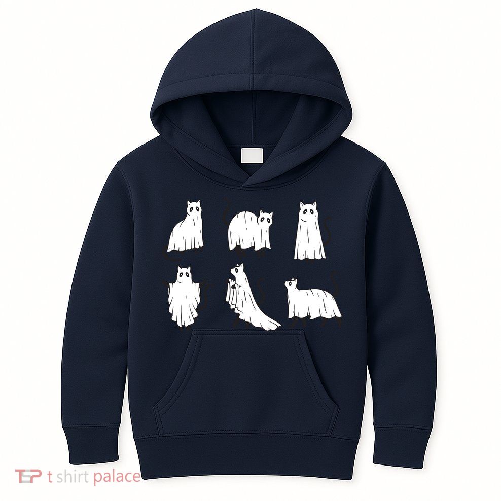 Halloween Cute Cat Boo Halloween Cat Ghost Kids Hoodie