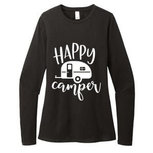 Happy Camper Camping Trailer Funny Camp Design Him And Her Cute Gift Womens CVC Long Sleeve Shirt