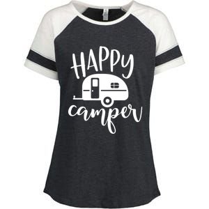 Happy Camper Camping Trailer Funny Camp Design Him And Her Cute Gift Enza Ladies Jersey Colorblock Tee