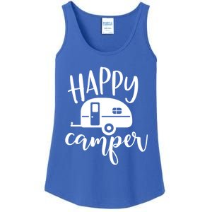 Happy Camper Camping Trailer Funny Camp Design Him And Her Cute Gift Ladies Essential Tank