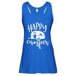 Happy Camper Camping Trailer Funny Camp Design Him And Her Cute Gift Ladies Essential Flowy Tank