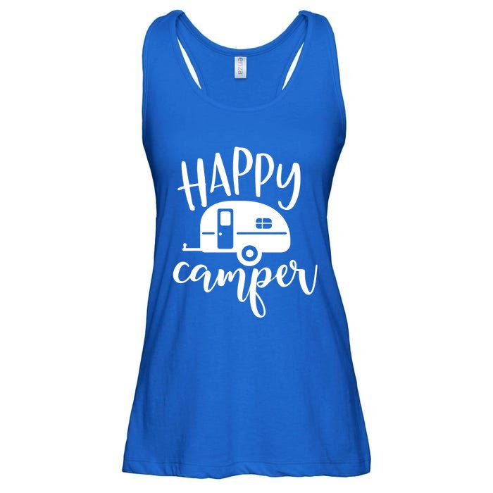 Happy Camper Camping Trailer Funny Camp Design Him And Her Cute Gift Ladies Essential Flowy Tank