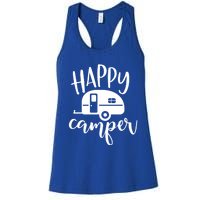 Happy Camper Camping Trailer Funny Camp Design Him And Her Cute Gift Women's Racerback Tank