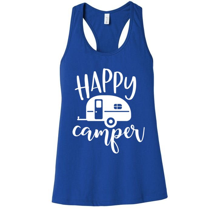 Happy Camper Camping Trailer Funny Camp Design Him And Her Cute Gift Women's Racerback Tank