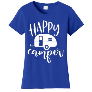 Happy Camper Camping Trailer Funny Camp Design Him And Her Cute Gift Women's T-Shirt