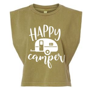 Happy Camper Camping Trailer Funny Camp Design Him And Her Cute Gift Garment-Dyed Women's Muscle Tee