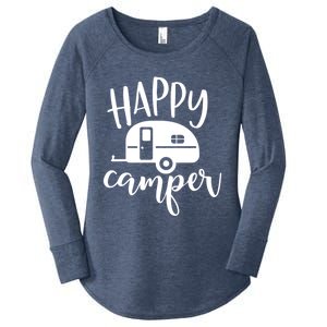 Happy Camper Camping Trailer Funny Camp Design Him And Her Cute Gift Women's Perfect Tri Tunic Long Sleeve Shirt