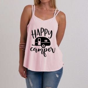 Happy Camper Camping Trailer Funny Camp Design Him And Her Cute Gift Women's Strappy Tank