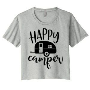 Happy Camper Camping Trailer Funny Camp Design Him And Her Cute Gift Women's Crop Top Tee