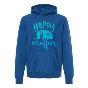 Happy Camper Camping Trailer Funny Camp Design Him And Her Cute Gift Premium Hoodie