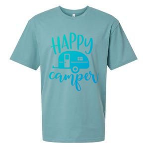 Happy Camper Camping Trailer Funny Camp Design Him And Her Cute Gift Sueded Cloud Jersey T-Shirt