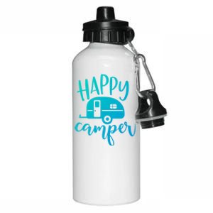 Happy Camper Camping Trailer Funny Camp Design Him And Her Cute Gift Aluminum Water Bottle