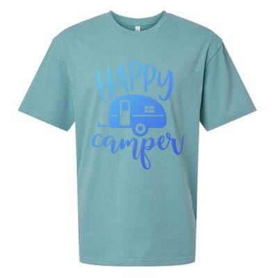 Happy Camper Camping Trailer Funny Camp Design Him And Her Cute Gift Sueded Cloud Jersey T-Shirt