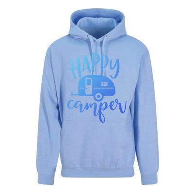 Happy Camper Camping Trailer Funny Camp Design Him And Her Cute Gift Unisex Surf Hoodie