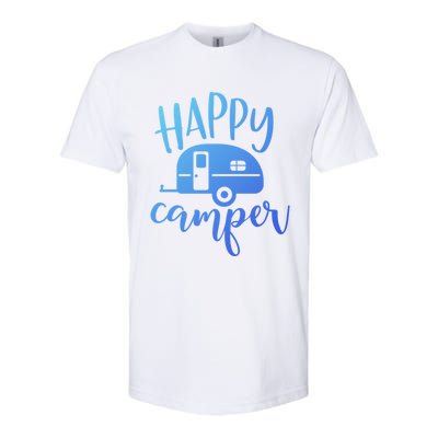 Happy Camper Camping Trailer Funny Camp Design Him And Her Cute Gift Softstyle® CVC T-Shirt