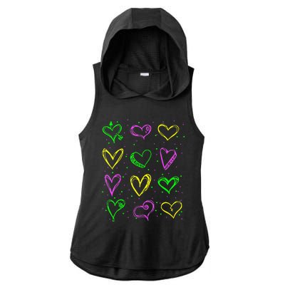 Hearts Cute Carnival Parade Mardi Gras Party Ladies PosiCharge Tri-Blend Wicking Draft Hoodie Tank