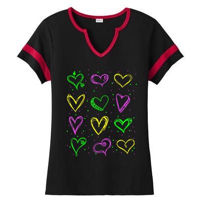 Hearts Cute Carnival Parade Mardi Gras Party Ladies Halftime Notch Neck Tee