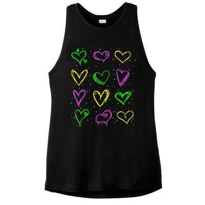 Hearts Cute Carnival Parade Mardi Gras Party Ladies PosiCharge Tri-Blend Wicking Tank