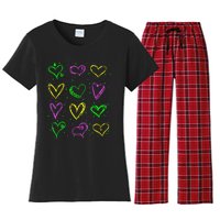 Hearts Cute Carnival Parade Mardi Gras Party Women's Flannel Pajama Set