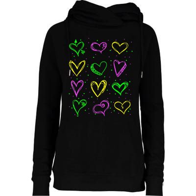 Hearts Cute Carnival Parade Mardi Gras Party Womens Funnel Neck Pullover Hood