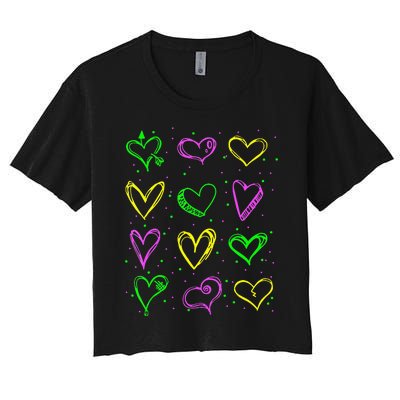 Hearts Cute Carnival Parade Mardi Gras Party Women's Crop Top Tee