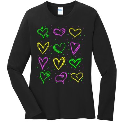 Hearts Cute Carnival Parade Mardi Gras Party Ladies Long Sleeve Shirt