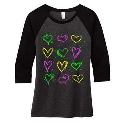 Hearts Cute Carnival Parade Mardi Gras Party Women's Tri-Blend 3/4-Sleeve Raglan Shirt