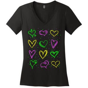 Hearts Cute Carnival Parade Mardi Gras Party Women's V-Neck T-Shirt