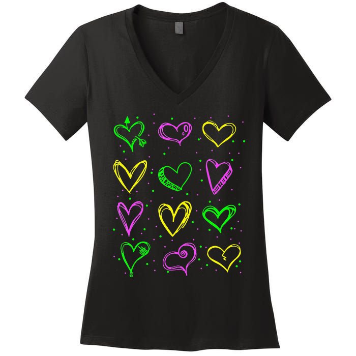 Hearts Cute Carnival Parade Mardi Gras Party Women's V-Neck T-Shirt