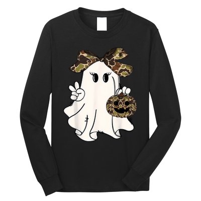 Halloween Camouflage Camo Ghost Hello Hunting Season Long Sleeve Shirt