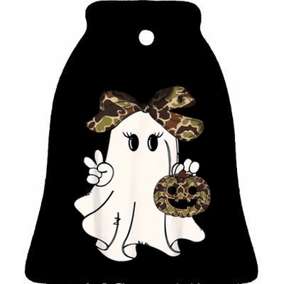 Halloween Camouflage Camo Ghost Hello Hunting Season Ceramic Bell Ornament