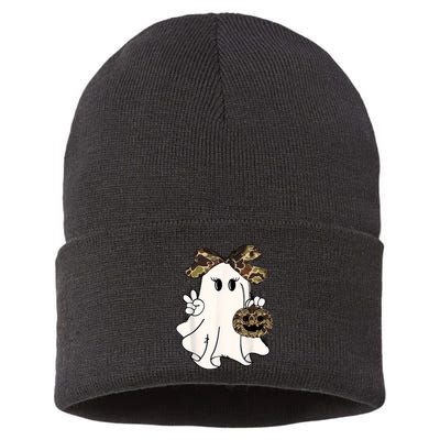 Halloween Camouflage Camo Ghost Hello Hunting Season Sustainable Knit Beanie