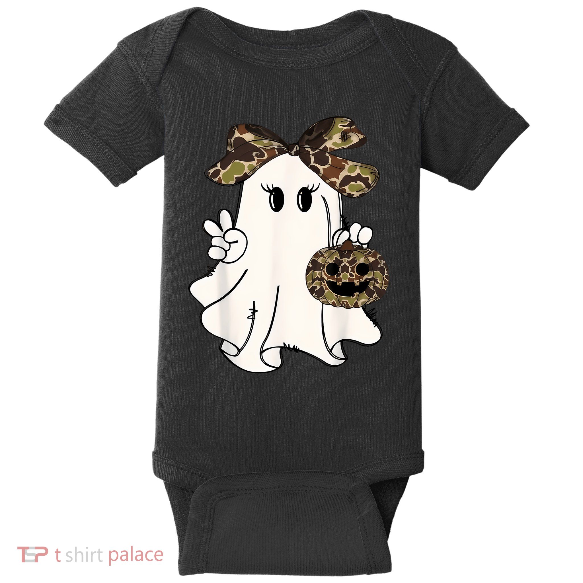 Halloween Camouflage Camo Ghost Hello Hunting Season Baby Bodysuit