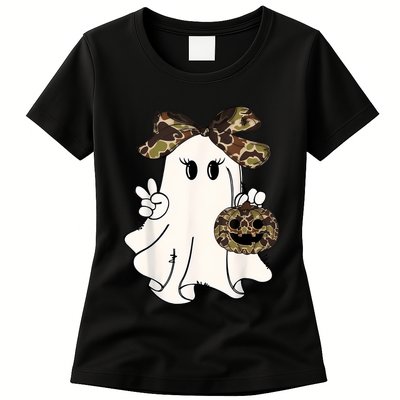 Halloween Camouflage Camo Ghost Hello Hunting Season Womens T-Shirt