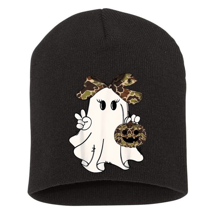Halloween Camouflage Camo Ghost Hello Hunting Season Short Acrylic Beanie