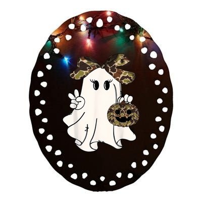 Halloween Camouflage Camo Ghost Hello Hunting Season Ceramic Oval Ornament