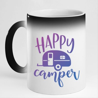 Happy Camper Camping Trailer Funny Camp Design Him And Her Cute Gift 11oz Black Color Changing Mug