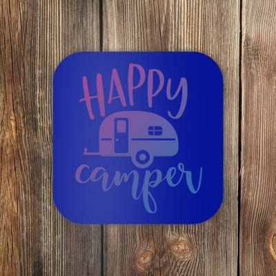 Happy Camper Camping Trailer Funny Camp Design Him And Her Cute Gift Coaster