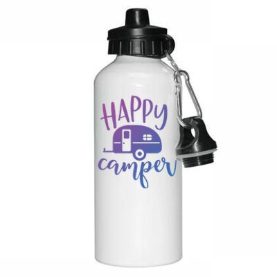 Happy Camper Camping Trailer Funny Camp Design Him And Her Cute Gift Aluminum Water Bottle 