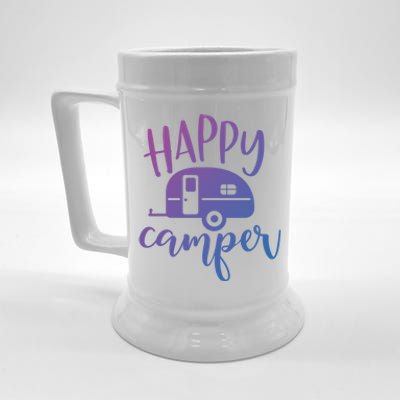 Happy Camper Camping Trailer Funny Camp Design Him And Her Cute Gift Beer Stein