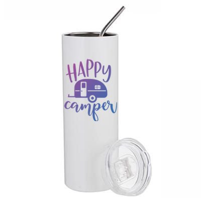 Happy Camper Camping Trailer Funny Camp Design Him And Her Cute Gift Stainless Steel Tumbler