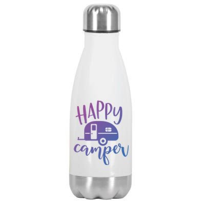 Happy Camper Camping Trailer Funny Camp Design Him And Her Cute Gift Stainless Steel Insulated Water Bottle