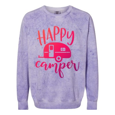 Happy Camper Camping Trailer Funny Camp Design Him And Her Cute Gift Colorblast Crewneck Sweatshirt