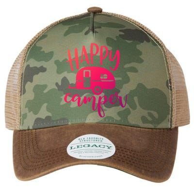 Happy Camper Camping Trailer Funny Camp Design Him And Her Cute Gift Legacy Tie Dye Trucker Hat