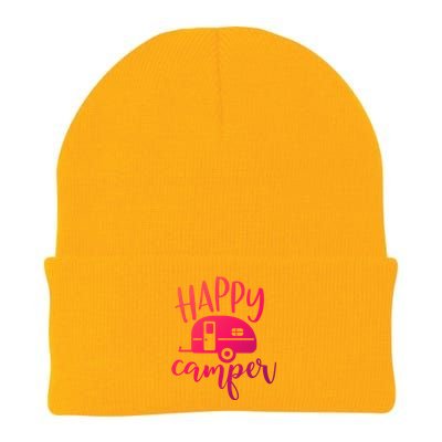 Happy Camper Camping Trailer Funny Camp Design Him And Her Cute Gift Knit Cap Winter Beanie