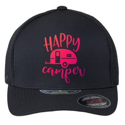 Happy Camper Camping Trailer Funny Camp Design Him And Her Cute Gift Flexfit Unipanel Trucker Cap