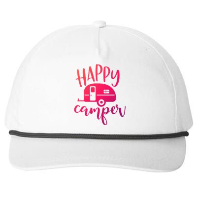 Happy Camper Camping Trailer Funny Camp Design Him And Her Cute Gift Snapback Five-Panel Rope Hat